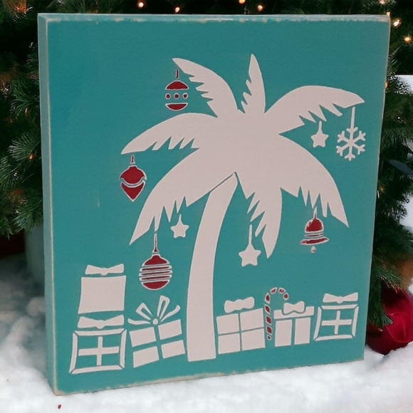 Coastal Christmas Wood Sign 6" Painted Beach Ocean Tiered Tray Shelf Sitter - Picture 10 of 13